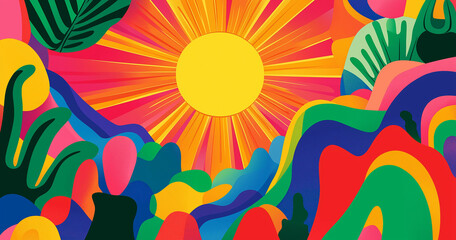 Fototapeta premium Retro Groovy Rainbow Stripes Illustration 1960s-Inspired Bold Colors and Swirling Patterns for Fun, Energetic, and Joyful Designs