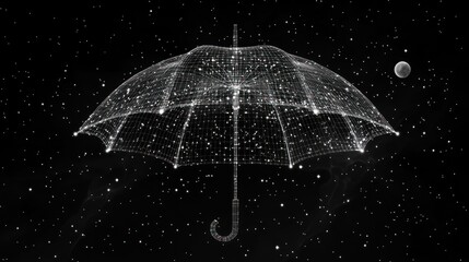 Digital umbrella in starry night sky.