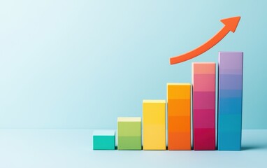Vibrant bar chart transitioning through rainbow colors, with a bold arrow pointing upward, symbolizing diverse growth opportunities
