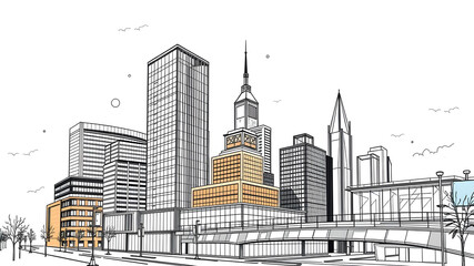 City graphic black white cityscape skyline sketch illustration vector. Generative AI