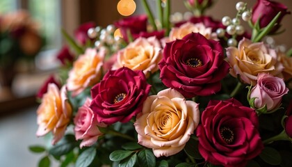 Fototapeta premium Close-up of a festive flower arrangement for a card to loved ones