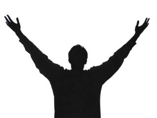 Isolated Silhouette of a Man with Arms Raised Overhead