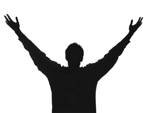 Isolated Silhouette of a Man with Arms Raised Overhead