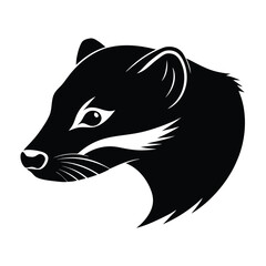 Ferret Head Silhouette Vector Art Illustration and Black Ferret Head Design