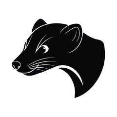 Weasel Head Silhouette Vector Art and Black Color Unique Weasel Head Illustration