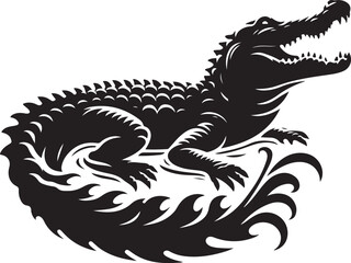 alligator silhouette drawing style photo black and white background. 