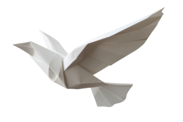 White origami of a bird flying. Transparent background