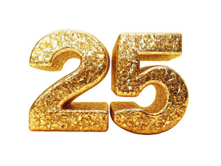 Isolated Golden 3D Number 25