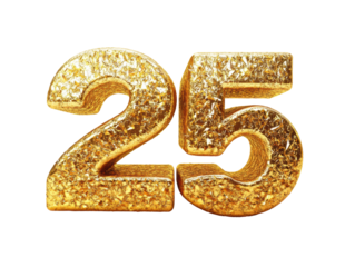 Isolated Golden 3D Number 25