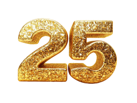 Isolated Golden 3D Number 25