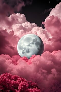 Moon among the pink clouds
