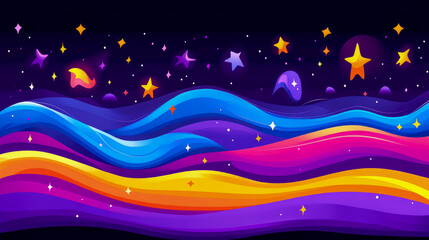 Fototapeta premium Cosmic Wave Abstract: Vibrant Swirls of Color and Stars