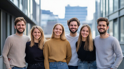 Fototapeta premium group of young adults, smiling, lifestyle, cinematic style