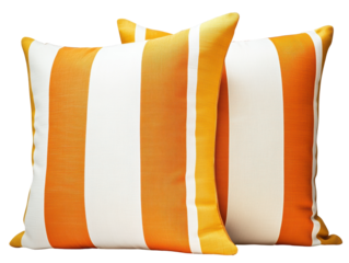 Isolated Pair of Striped Orange and White Cushions