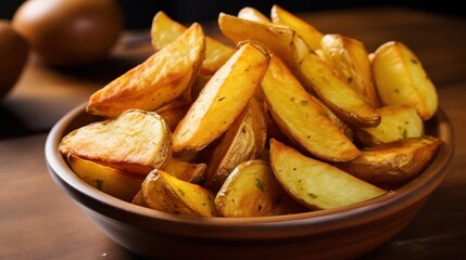 National Tater Day Golden crispy baked potato wedges in a rustic bowl for comfort food
