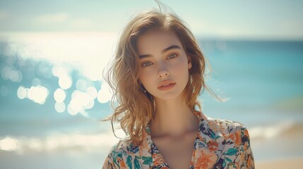 Bright Summer Day with Beautiful Woman in Floral Fashion