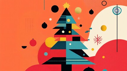 Festive christmas tree illustration modern art style vibrant colors digital design cheerful concept
