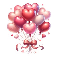 A Bouquet of Love: A cluster of vibrant heart-shaped balloons in shades of pink and red, tied together with a delicate ribbon, create a cheerful and romantic ambiance. perfect for Valentine's Day.