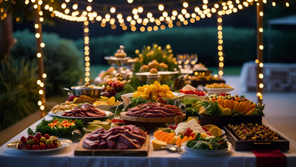 Fototapeta premium Buffet Dinner Dining Food Christmas Celebration Party ai genrative