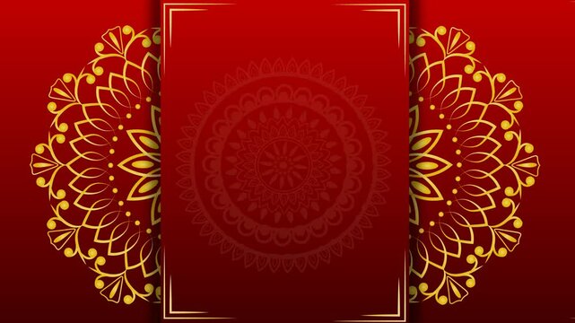 Red Backgroud With Mandala Rotating Both Sides. Best For Indian Wedding Invitation Cards