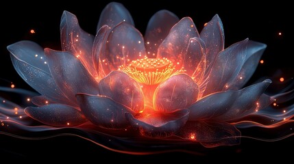 Glowing translucent lotus flower with fiery center.