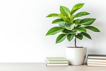 Elegant Indoor Plant and Books Arrangement