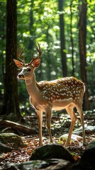 Obraz premium Majestic Mature Deer on Side Hill with Clockwork Precision in Nature's Timeless Harmony
