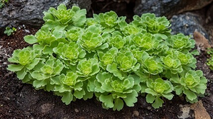 Green succulents thriving in rocky garden bed
