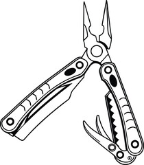 Compact Multi Functional Hand Tool - Silhouette of a Multi-Functional Hand Tool with Pliers, Scissors and Utility Blade