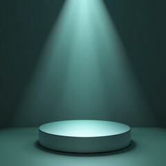 Spotlighted teal podium for product presentation with modern minimalist style