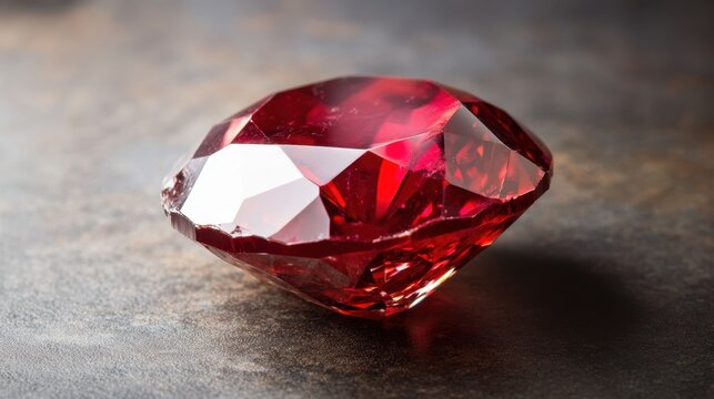 Vibrant red ruby gemstone on reflective surface