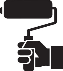 Hand Holding Paint Roller Icon - Silhouette of a Paint Roller Held by a Hand Representing Painting and Renovation Work
