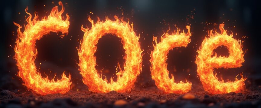 The bold letters COCE are crafted from vibrant flames, casting a warm glow against a shadowy backdrop. This striking image captures the essence of energy and passion, evoking feelings of excitement