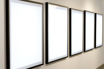 Art Gallery Wall Display: White Picture Frames with Black Borders Hanging Elegantly, Creating a Classic and Modern Visual Impact