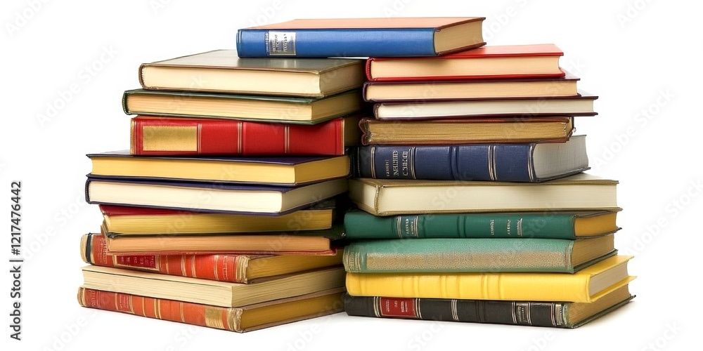 Poster a vibrant stack of assorted books creates a lively display. perfect for readers and students alike. 