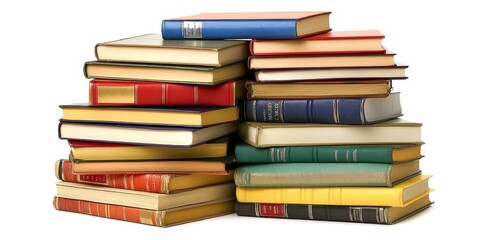 Fototapeta premium A vibrant stack of assorted books creates a lively display. Perfect for readers and students alike. Capture the joy of reading with this colorful collection. AI