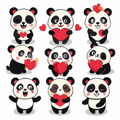 Obraz premium Draw sticker printable baby panda bear happy love for valentine.