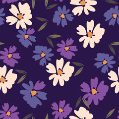 Floral decorative abstract background with blue flowers in scandinavian style