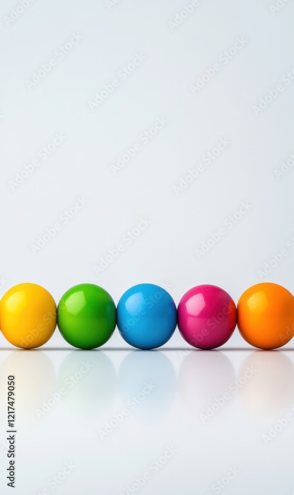 Aufkleber colorful glossy balls arranged in a line on a soft gradient background for creative and fun concepts