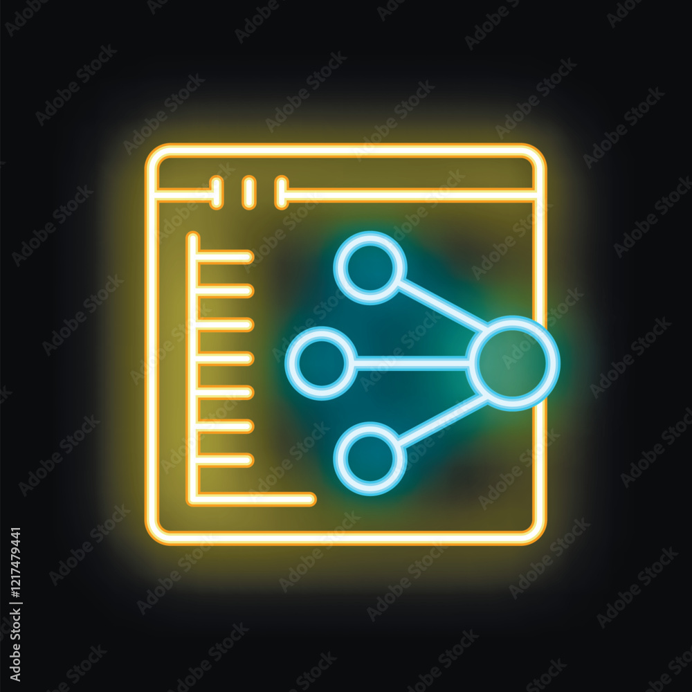 Poster yellow neon icon of a software development project management interface with a flowchart