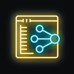 Yellow neon icon of a software development project management interface with a flowchart