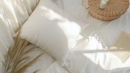Cozy Bedroom with Soft Pillows and Natural Elements