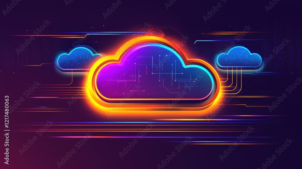 Poster remote computing nodes surrounding a flat design cloud for digital innovation