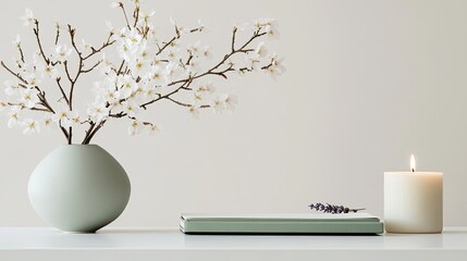 Serene Spring Blossom Arrangement with Candle