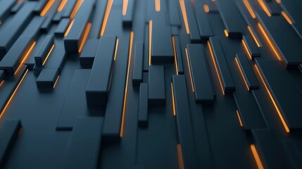 Obraz premium Dynamic 3D Graphic of Clean Bar Graphs with Glowing Lines on a Dark Background, Ideal for Financial or Data Presentations and Modern Visual Interpretations