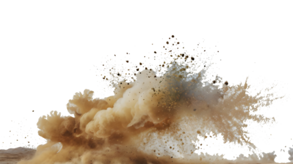 Sandstorm with flying dust and small particles, isolated on a transparent background in PNG format.