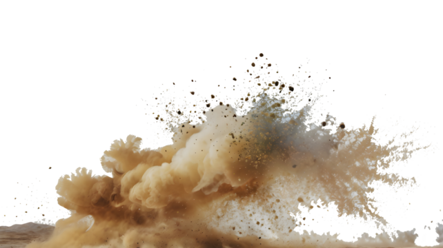 Sandstorm with flying dust and small particles, isolated on a transparent background in PNG format.