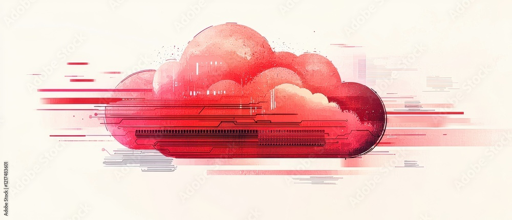 Aufkleber flowing data patterns in a watercolor cloud digital art abstract concept bright background elevated 