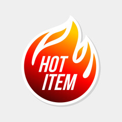 Hot item label, vector circle with fire flames. For icon, logo, label, insigna, seal, tag, sign, seal, symbol, badge, stamp, sticker, emblem, banner