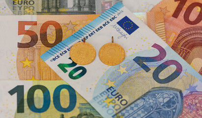 banknotes of various countries. euro photos.